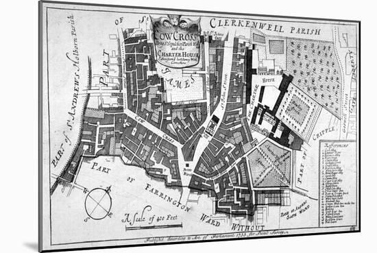 Map of Charterhouse and Cow Cross Showing Adjoining Parishes and Wards, London, 1755-null-Mounted Giclee Print