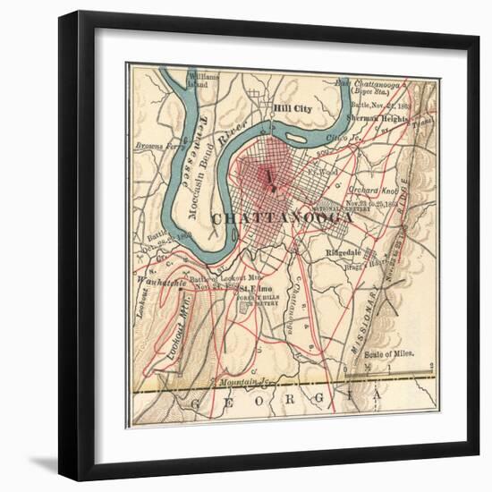 Map of Chattanooga (C. 1900), Maps-Encyclopaedia Britannica-Framed Art Print