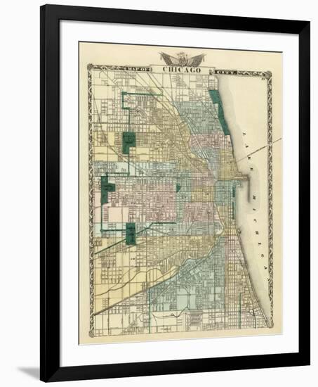 Map of Chicago City, c.1876-Warner & Beers-Framed Art Print