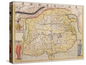 Map of China with Inset Portraits of Matteo Ricci and Two Chinese Costumed Figures, circa 1625-26-Samuel Purchas-Stretched Canvas