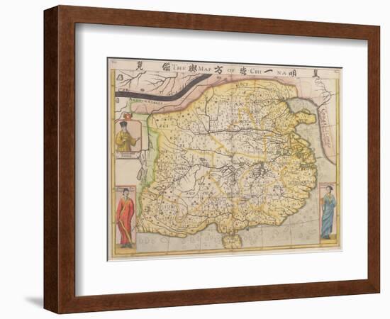 Map of China with Inset Portraits of Matteo Ricci and Two Chinese Costumed Figures, circa 1625-26-Samuel Purchas-Framed Giclee Print