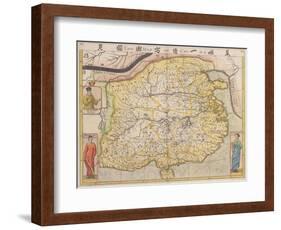 Map of China with Inset Portraits of Matteo Ricci and Two Chinese Costumed Figures, circa 1625-26-Samuel Purchas-Framed Giclee Print