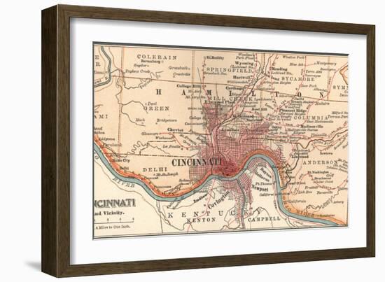 Map of Cincinnati, Ohio (C. 1900), Maps-Encyclopaedia Britannica-Framed Art Print