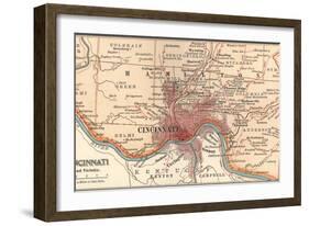 Map of Cincinnati, Ohio (C. 1900), Maps-Encyclopaedia Britannica-Framed Art Print