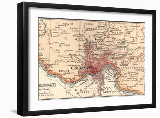 Map of Cincinnati, Ohio (C. 1900), Maps-Encyclopaedia Britannica-Framed Art Print