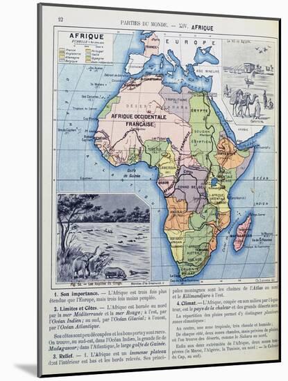 Map of Colonial Africa, from a School Book, Published in 1911-Charles Lacoste-Mounted Giclee Print