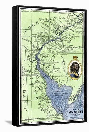 Map of Colonial New Sweden in America, c.1638-1685-null-Framed Stretched Canvas