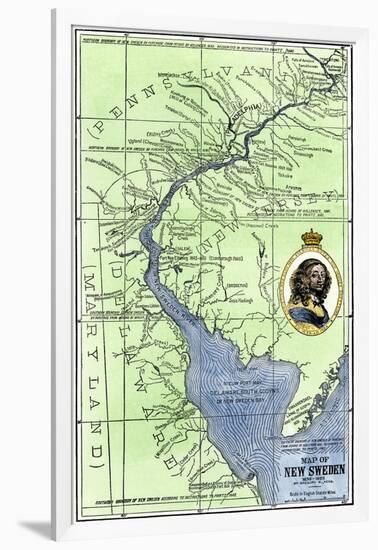 Map of Colonial New Sweden in America, c.1638-1685-null-Framed Giclee Print