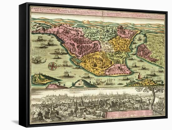 Map of Constantinople, Modern Day Istanbul, 1730, Turkey 18th Century-null-Framed Stretched Canvas