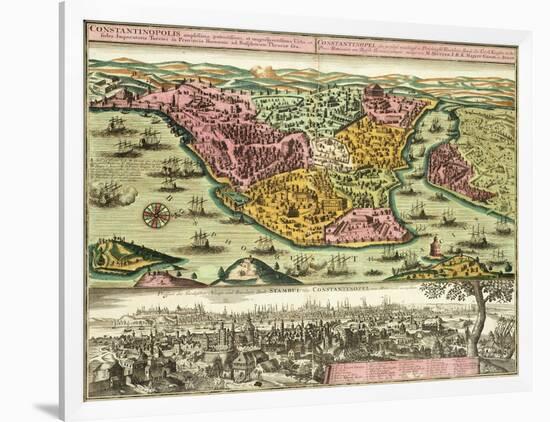 Map of Constantinople, Modern Day Istanbul, 1730, Turkey 18th Century-null-Framed Giclee Print