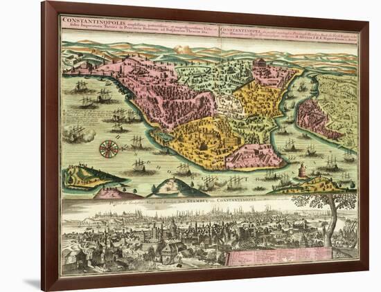 Map of Constantinople, Modern Day Istanbul, 1730, Turkey 18th Century-null-Framed Giclee Print