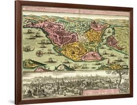 Map of Constantinople, Modern Day Istanbul, 1730, Turkey 18th Century-null-Framed Giclee Print