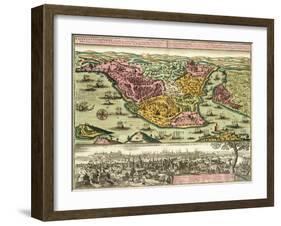 Map of Constantinople, Modern Day Istanbul, 1730, Turkey 18th Century-null-Framed Giclee Print