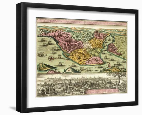 Map of Constantinople, Modern Day Istanbul, 1730, Turkey 18th Century-null-Framed Giclee Print