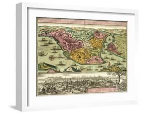 Map of Constantinople, Modern Day Istanbul, 1730, Turkey 18th Century-null-Framed Giclee Print