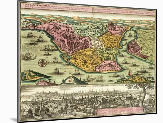 Map of Constantinople, Modern Day Istanbul, 1730, Turkey 18th Century-null-Mounted Giclee Print