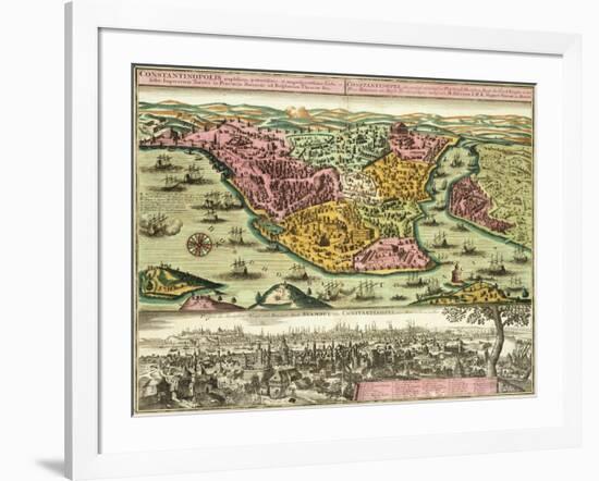 Map of Constantinople, Modern Day Istanbul, 1730, Turkey 18th Century-null-Framed Giclee Print