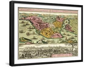 Map of Constantinople, Modern Day Istanbul, 1730, Turkey 18th Century-null-Framed Giclee Print