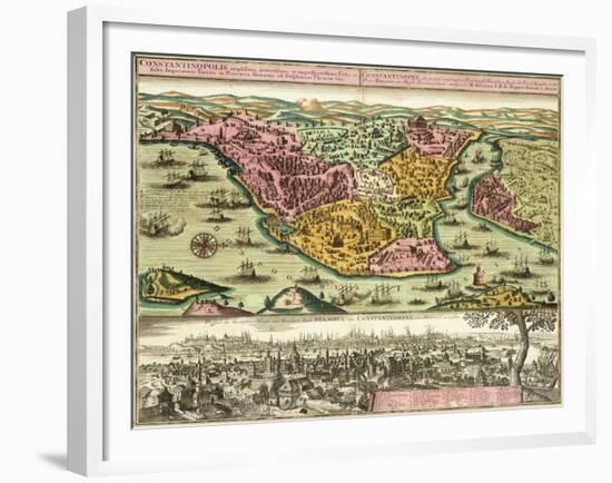 Map of Constantinople, Modern Day Istanbul, 1730, Turkey 18th Century-null-Framed Giclee Print