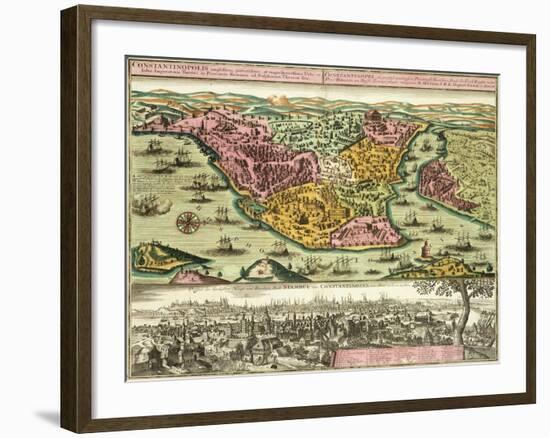 Map of Constantinople, Modern Day Istanbul, 1730, Turkey 18th Century-null-Framed Giclee Print