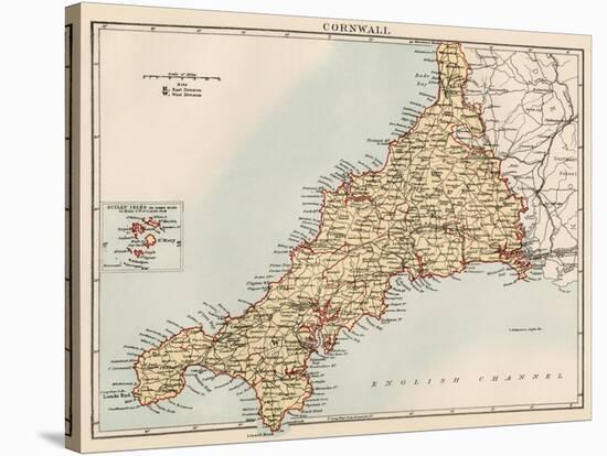 Map of Cornwall, England, 1870s-null-Stretched Canvas