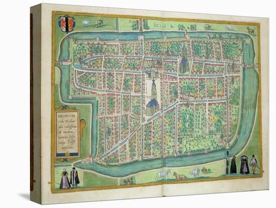 Map of Delft, from Civitates Orbis Terrarum by Georg Braun-Joris Hoefnagel-Stretched Canvas