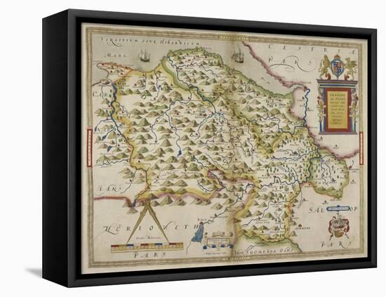 Map Of Denbighshire and Flintshire-Christopher Saxton-Framed Stretched Canvas