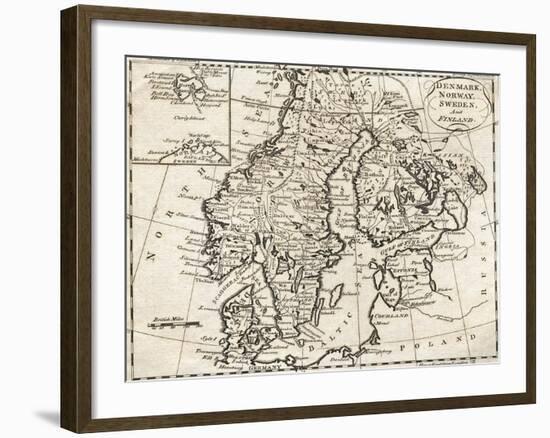 Map of Denmark, Norway, Sweden and Finland-null-Framed Giclee Print