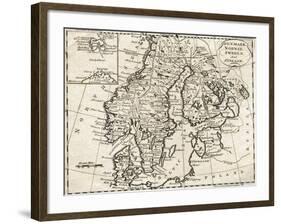 Map of Denmark, Norway, Sweden and Finland-null-Framed Giclee Print