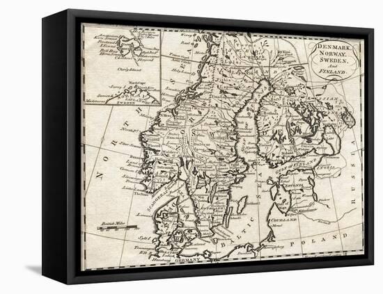 Map of Denmark, Norway, Sweden and Finland-null-Framed Stretched Canvas
