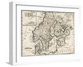 Map of Denmark, Norway, Sweden and Finland-null-Framed Giclee Print