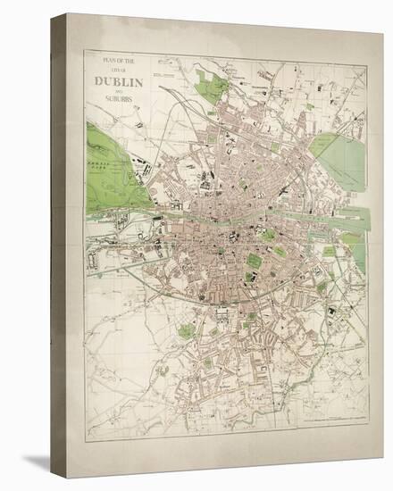 Map of Dublin-The Vintage Collection-Stretched Canvas
