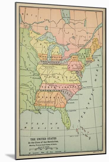 Map of Eastern North America with State Borders Extending to Mississippi, 1783-null-Mounted Art Print