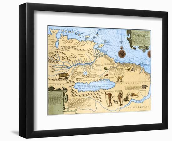 Map of El Dorado and the Amazon, 16th Century-Science Source-Framed Giclee Print