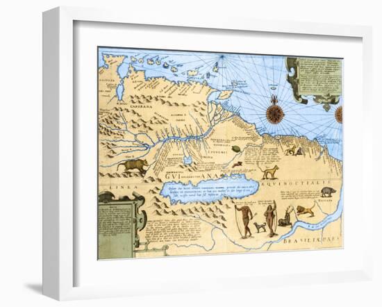 Map of El Dorado and the Amazon, 16th Century-Science Source-Framed Giclee Print