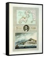 Map of Elba, View of Porto Ferraio with Portrait of Napoleon and Signature, c.1815-null-Framed Stretched Canvas