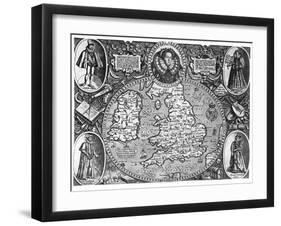 Map of England, 16th Century-null-Framed Giclee Print