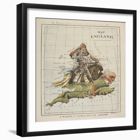 Map of England: A Modern St. George and the Dragon!!!, London, 1888-null-Framed Giclee Print