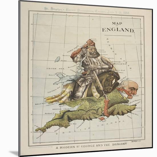 Map of England: A Modern St. George and the Dragon!!!, London, 1888-null-Mounted Giclee Print
