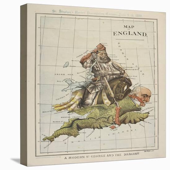 Map of England: A Modern St. George and the Dragon!!!, London, 1888-null-Stretched Canvas