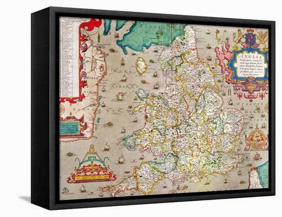 Map of England and Wales, 1579-null-Framed Stretched Canvas