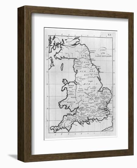 Map of England and Wales Showing Kingdoms of Saxon Heptarchy-null-Framed Art Print