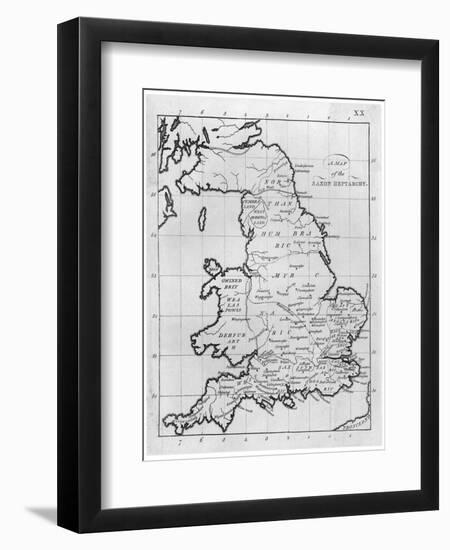 Map of England and Wales Showing Kingdoms of Saxon Heptarchy-null-Framed Art Print