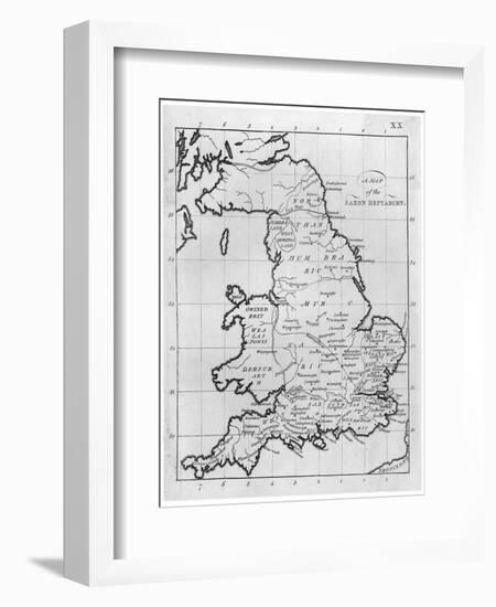 Map of England and Wales Showing Kingdoms of Saxon Heptarchy-null-Framed Art Print