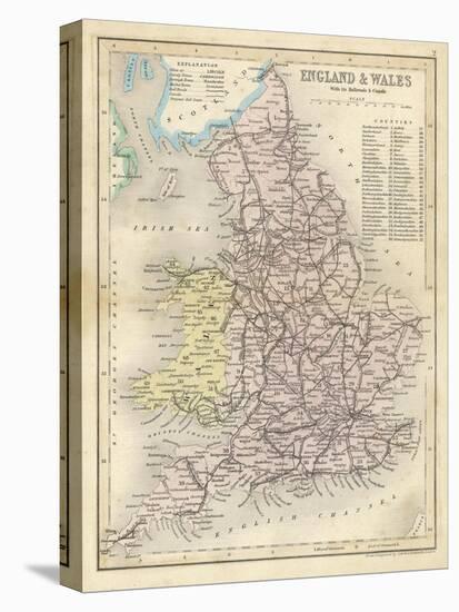 Map of England and Wales Showing Railways and Canals-James Archer-Stretched Canvas