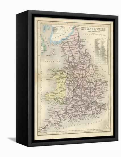 Map of England and Wales Showing Railways and Canals-James Archer-Framed Stretched Canvas