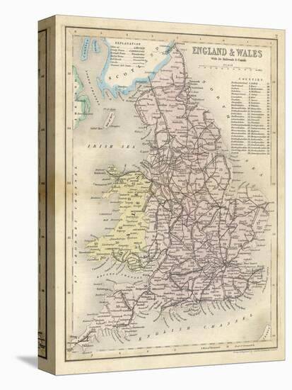 Map of England and Wales Showing Railways and Canals-James Archer-Stretched Canvas