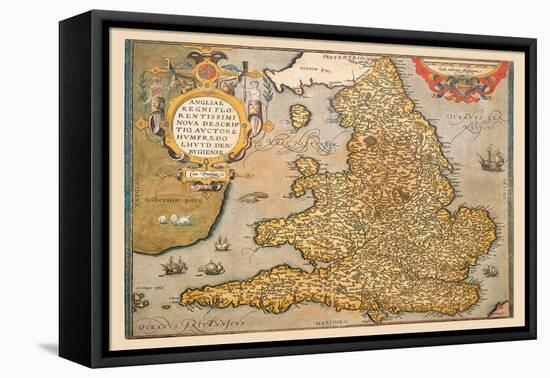 Map of England-Abraham Ortelius-Framed Stretched Canvas