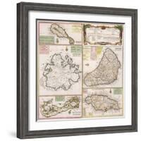 Map of English Colonies in the Caribbean, Pub. by Homann's Heirs, Nuremberg, c.1750-null-Framed Giclee Print