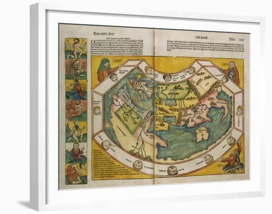 Map of Europe and the World, 1493-Hartmann Schedel-Framed Giclee Print